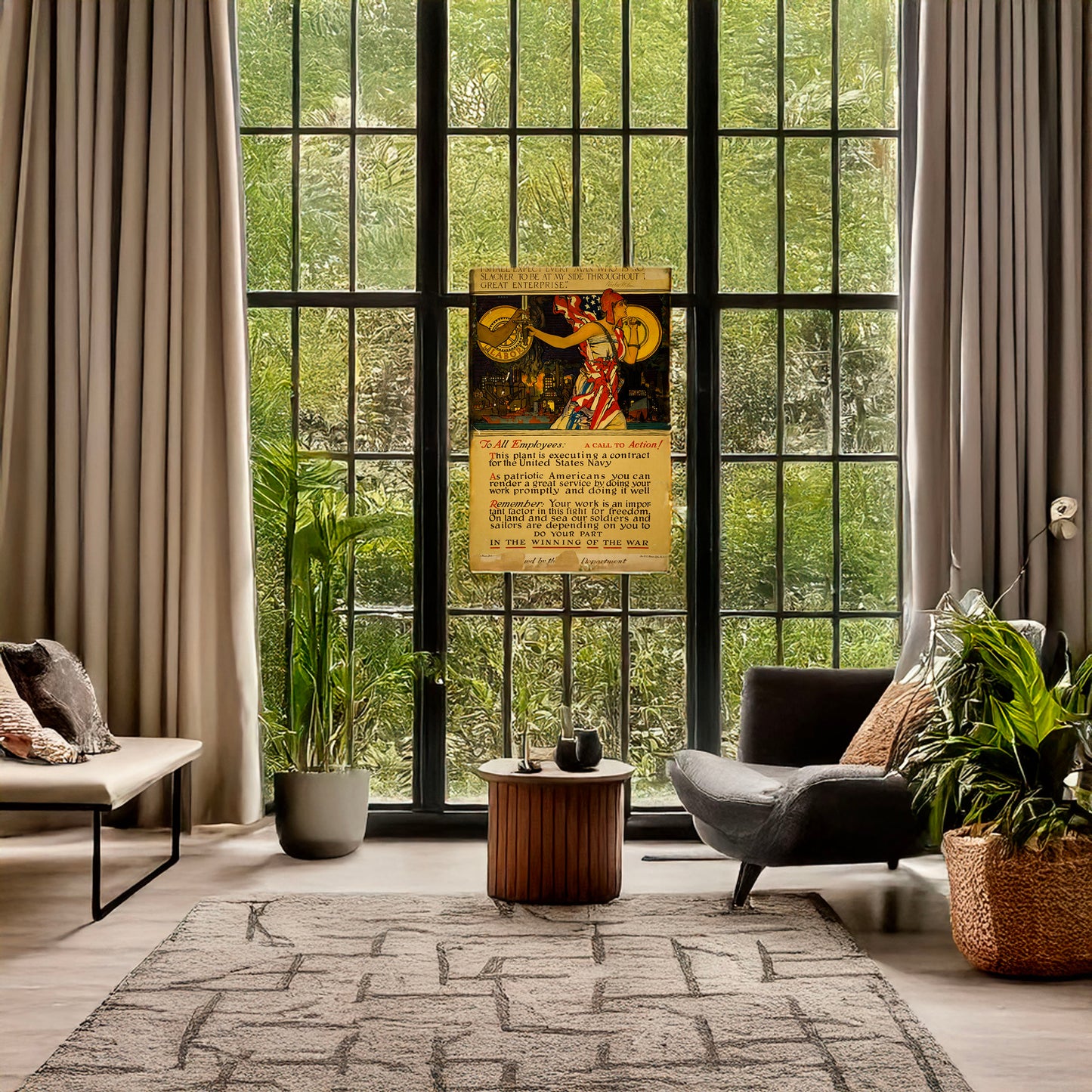 A picture of To all employees: a call to action!, a mockup of the print leaning against a wall
