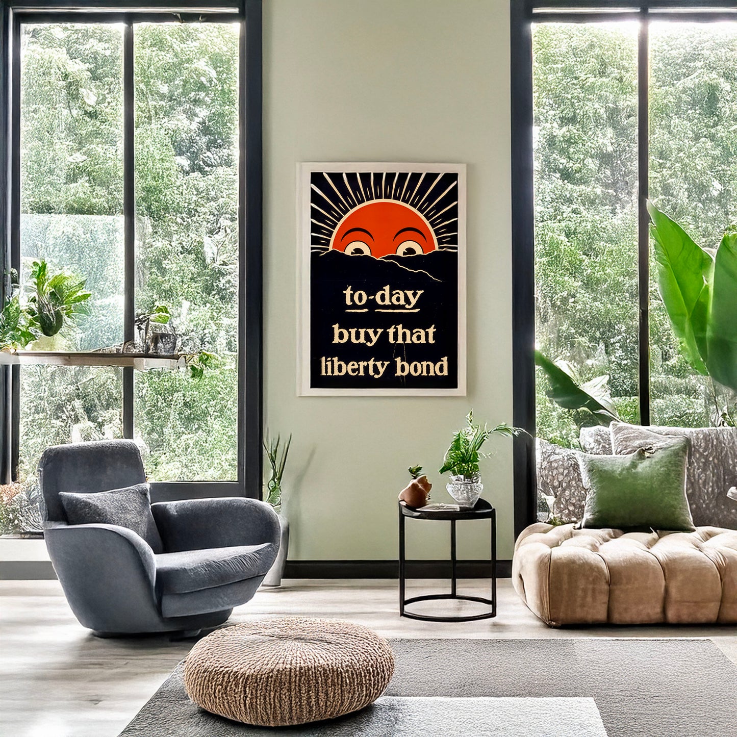 A picture of To-day, buy that liberty bond, a mockup of the print leaning against a wall