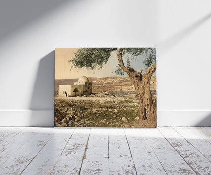 A picture of Tomb of Rachel, Jerusalem, Holy Land, a mockup of the print leaning against a wall