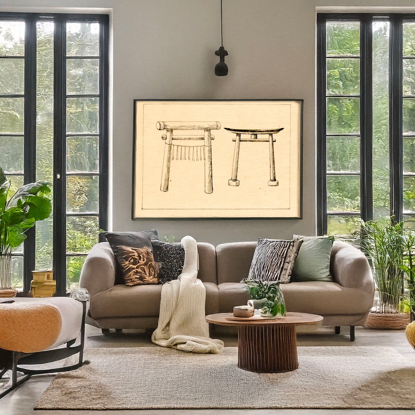 A picture of Torii - gateways to shinto temples, a mockup of the print leaning against a wall