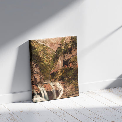 A picture of Toscolana (i.e. Toscalano) Valley, the valley, Lake Garda, Italy, a mockup of the print leaning against a wall