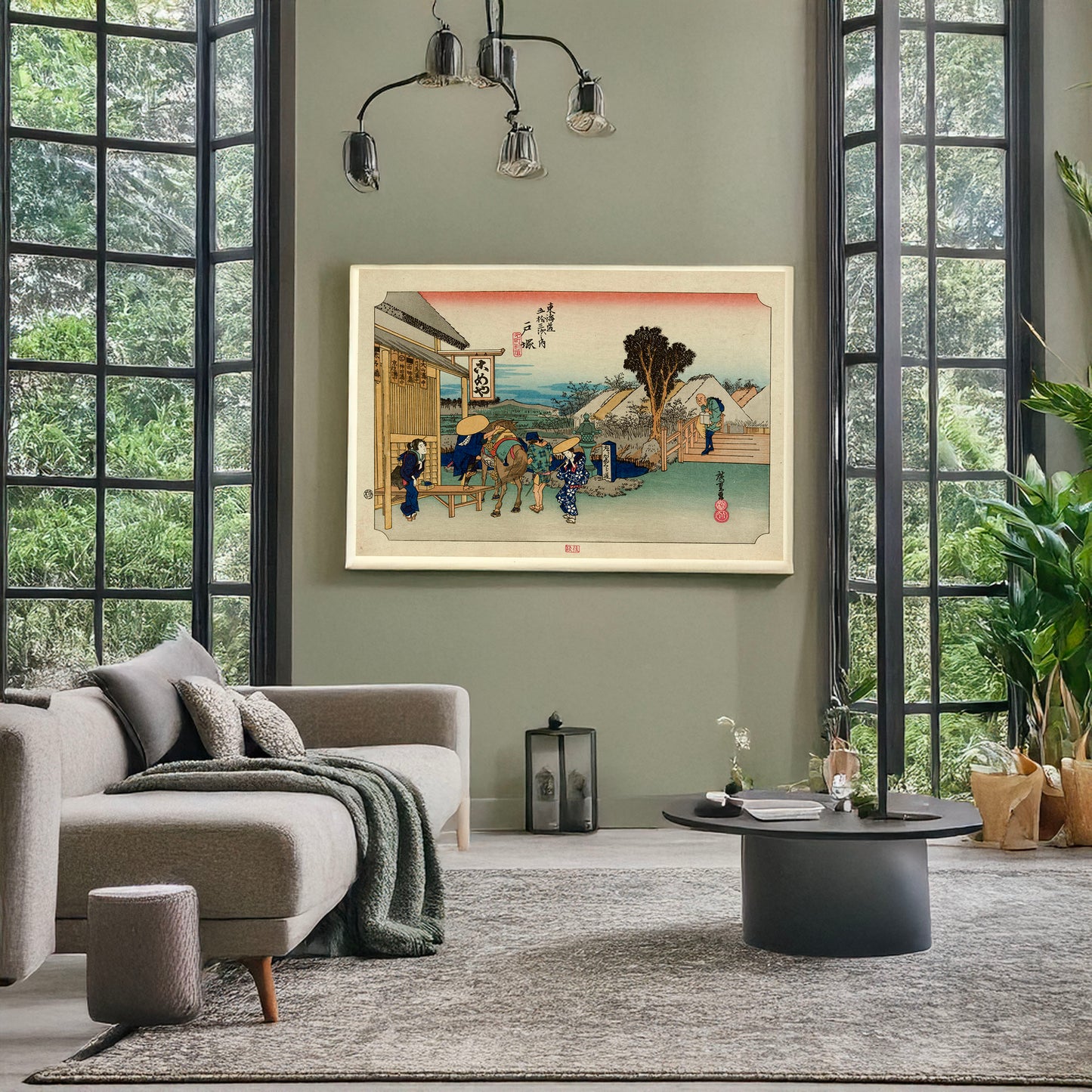 A picture of Totsuka, a mockup of the print leaning against a wall