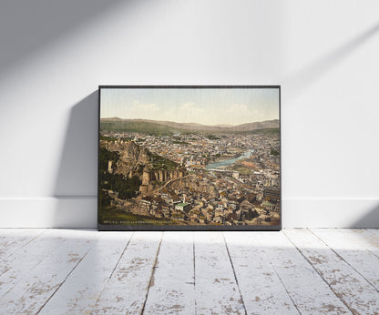 A picture of Town and fortress, Tiflis, Tbilisi, Georgia, a mockup of the print leaning against a wall