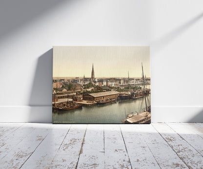 A picture of Town from the Lighthouse, Bremerhafen, Hanover (i.e. Hannover), Germany, a mockup of the print leaning against a wall