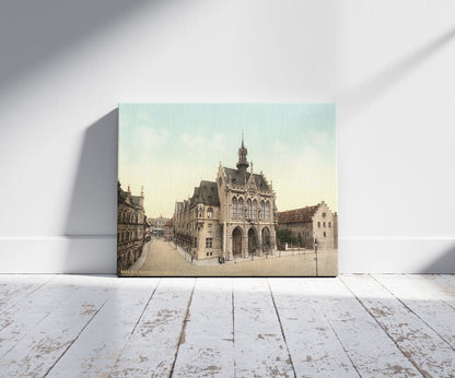 A picture of Town hall, Erfurt, Thuringia, Germany, a mockup of the print leaning against a wall