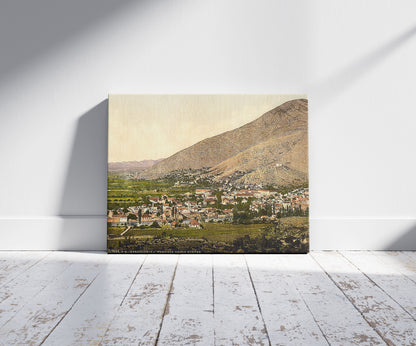 A picture of Trebinjica, general view, Herzegowina, Austro-Hungary, a mockup of the print leaning against a wall