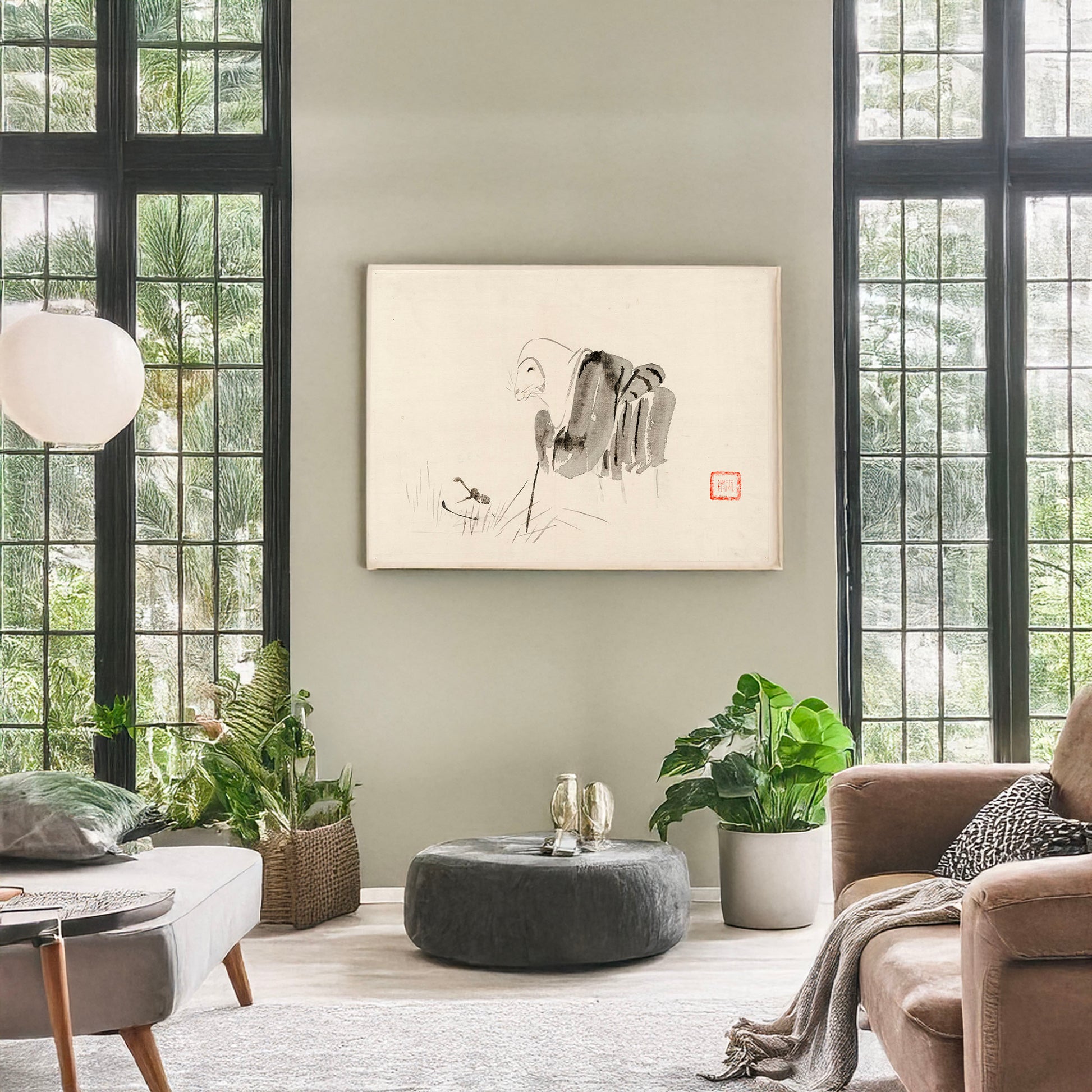 A picture of Tsuri gitsune, a mockup of the print leaning against a wall