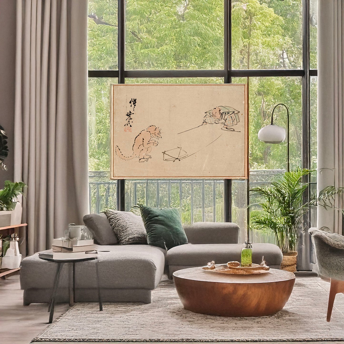 A picture of Tsuri gitsune, a mockup of the print leaning against a wall