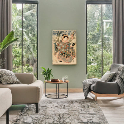 A picture of Tsuruya uchi kashiku, a mockup of the print leaning against a wall