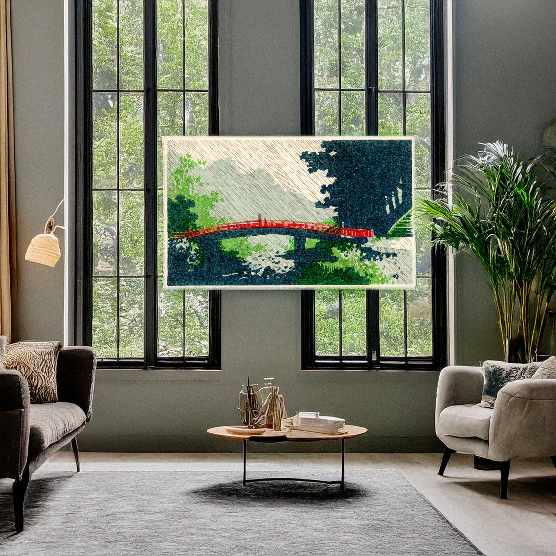 A picture of Uchū no sinkyō, a mockup of the print leaning against a wall