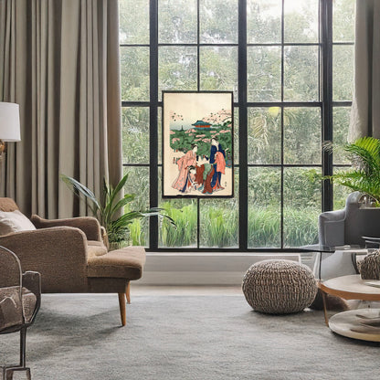 A picture of ueno no hanami, a mockup of the print leaning against a wall