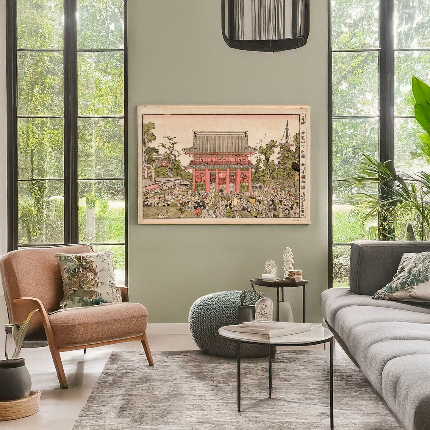 A picture of Ukie kinryūzan ichi no zu, a mockup of the print leaning against a wall