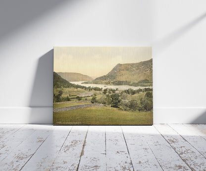 A picture of Ullswater, from S. W., Lake District, England, a mockup of the print leaning against a wall