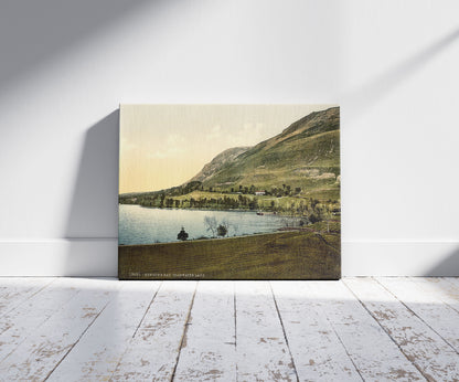 A picture of Ullswater, Howtown bay, Lake District, England, a mockup of the print leaning against a wall