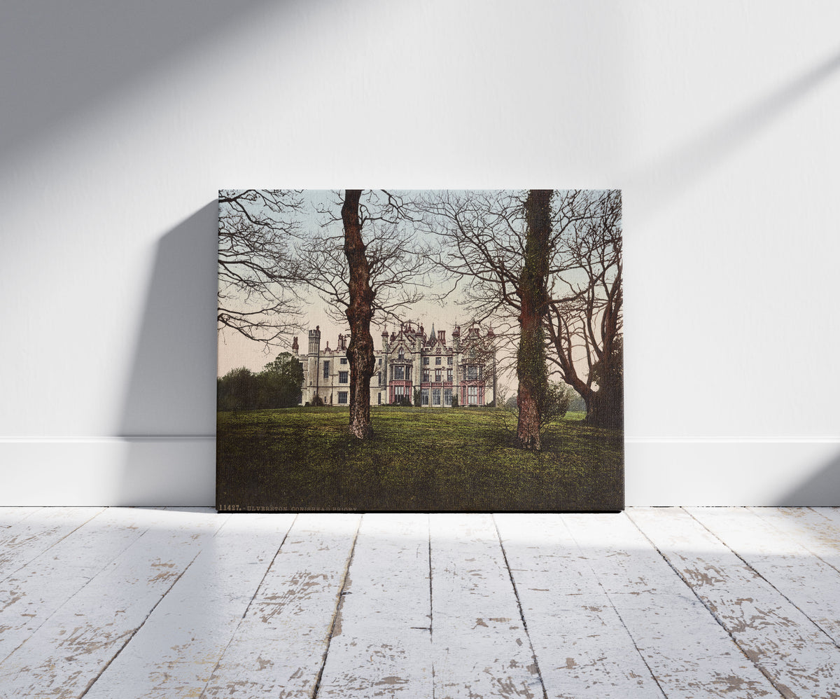 A picture of Ulverston. Conishead Priory, a mockup of the print leaning against a wall
