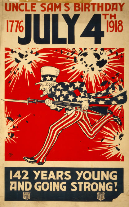 A picture of Uncle Sam's birthday July 4th 1776-1918 142 years young and going strong!