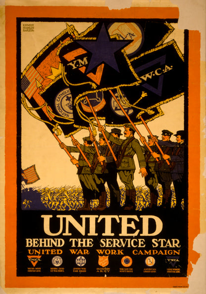 A picture of United behind the service star, United War Work Campaign