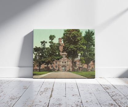 A picture of University Library, Princeton University, a mockup of the print leaning against a wall