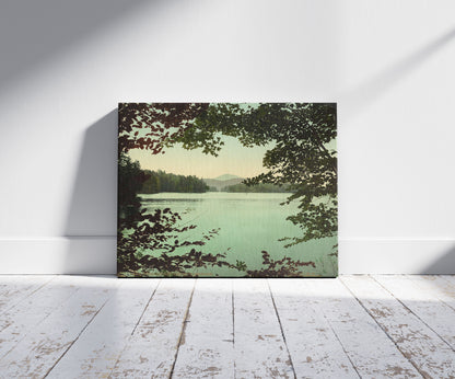 A picture of Upper Loon Lake, Adirondack Mountains, a mockup of the print leaning against a wall