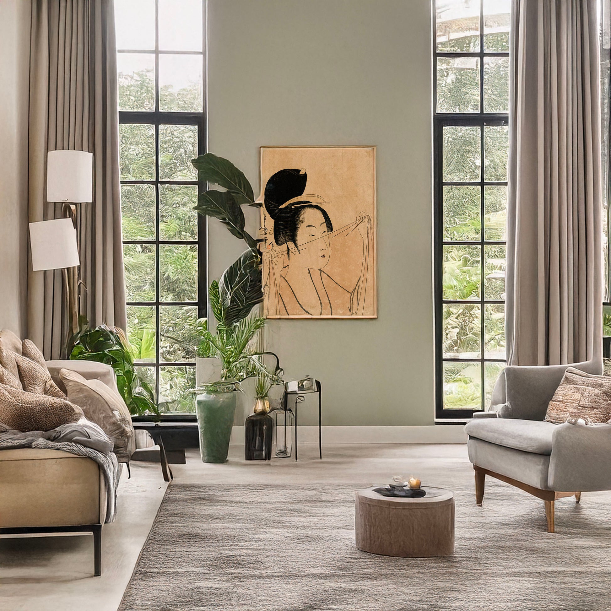 A picture of Usuginu, a mockup of the print leaning against a wall