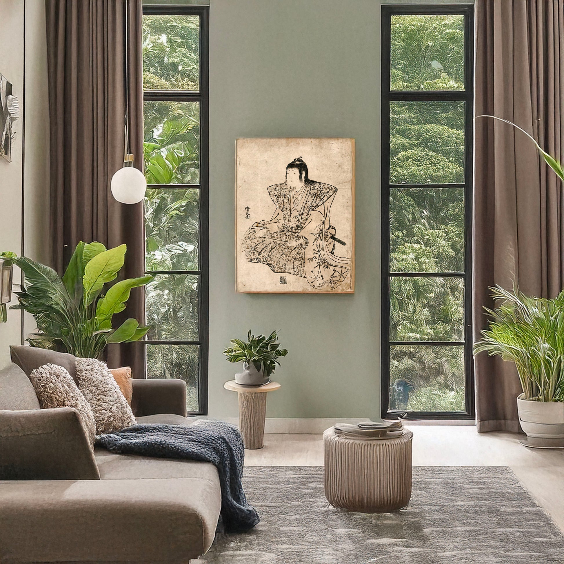 A picture of Utai, a mockup of the print leaning against a wall