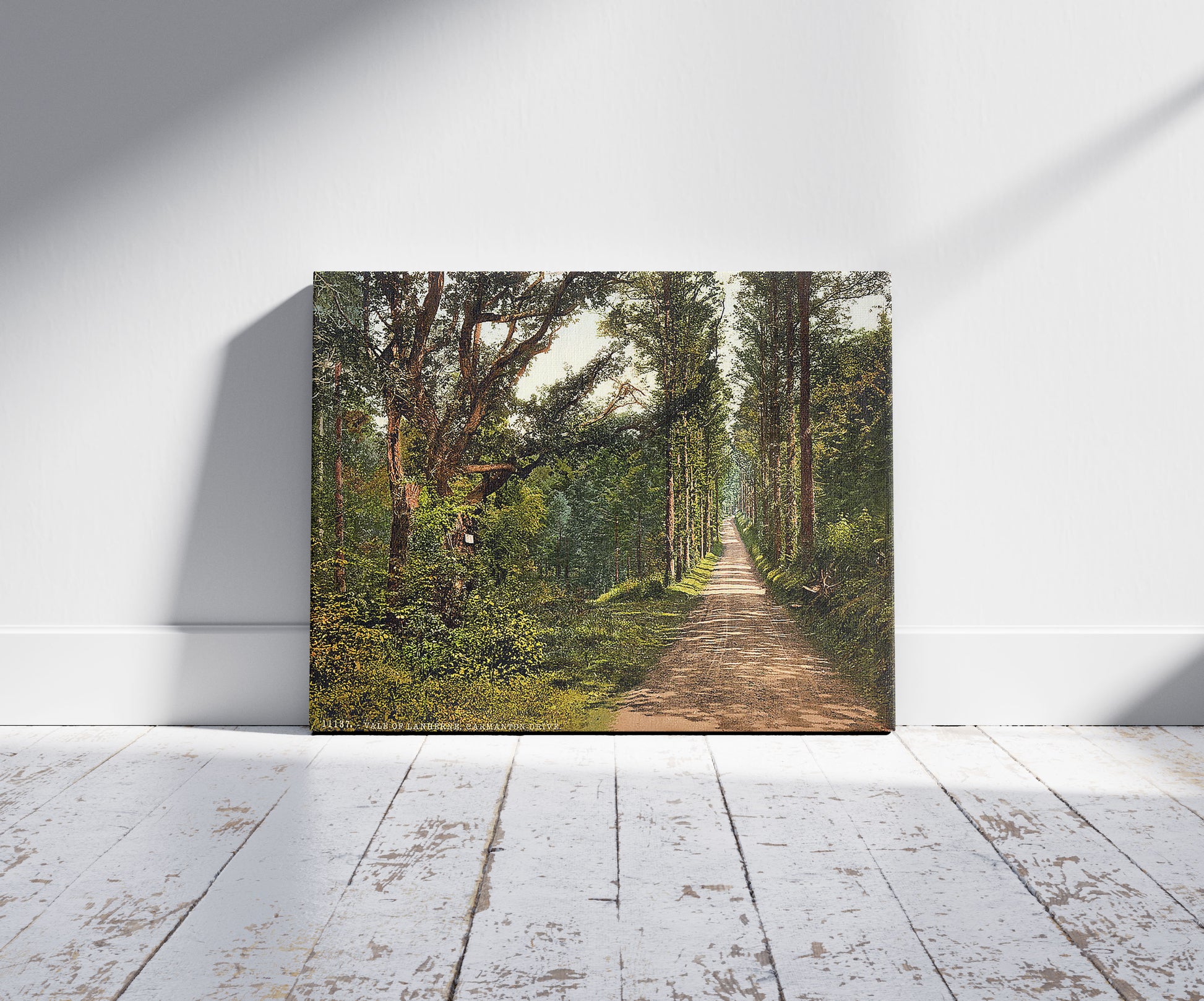 A picture of Vale of Lanherne, Carmanton Drive, Cornwall, England, a mockup of the print leaning against a wall