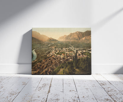 A picture of Valley of Sarca, Arco, Lake Garda, Italy, a mockup of the print leaning against a wall