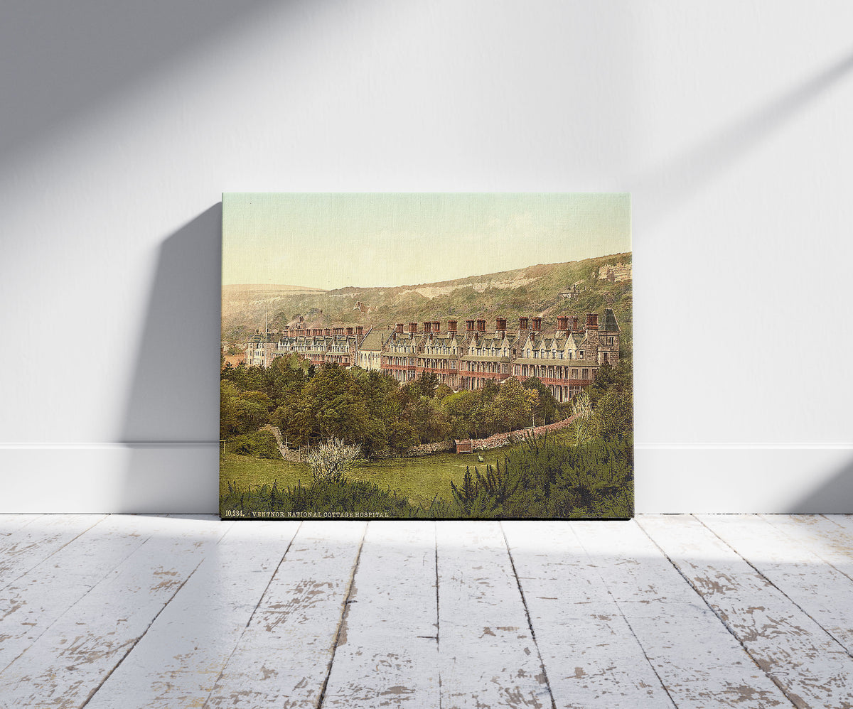 A picture of Ventnor, Cottage Hospital, Isle of Wight, England, a mockup of the print leaning against a wall