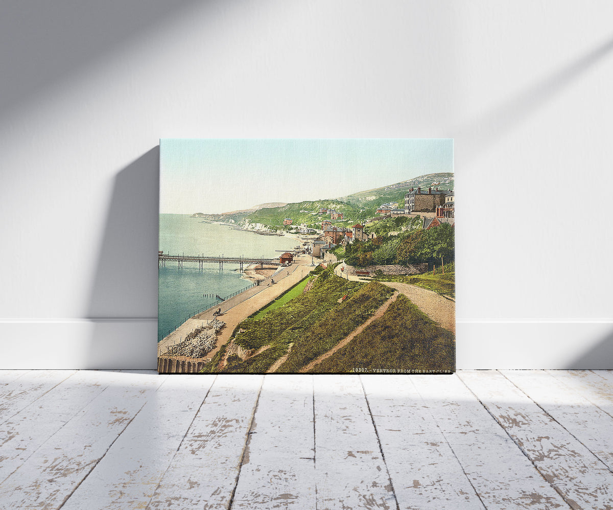 A picture of Ventnor, from East Cliff, Isle of Wight, England, a mockup of the print leaning against a wall
