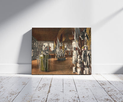 A picture of Veste Coburg Rostsaal (i.e., Rüstsaal), Thuringia, Germany, a mockup of the print leaning against a wall