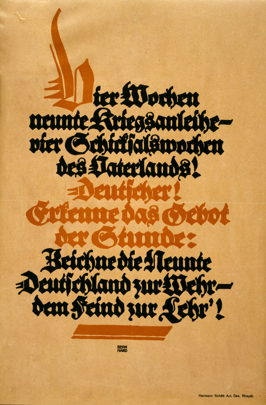 A picture of Vier Wochen neunte Kriegsanleihe - vier Schicksalswochen des Vaterlands! ... Deutschland zur Wahr -- dem Feind zur Lehr!