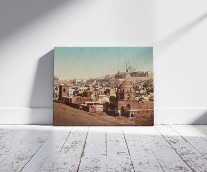 A picture of Vieux Caire et Citadelle, a mockup of the print leaning against a wall