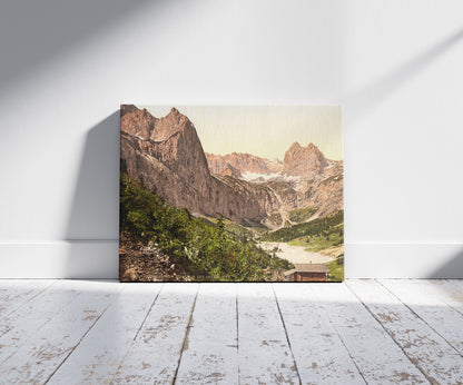 A picture of View from Angerhutte, Hollenthal, Upper Bavaria, Germany, a mockup of the print leaning against a wall