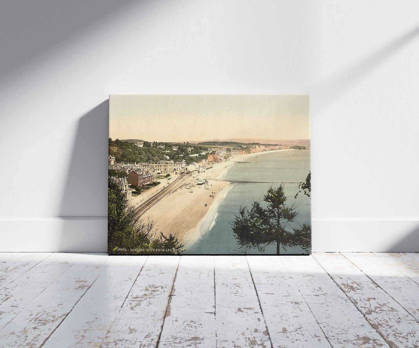 A picture of View from Lea Mount, Dawlish, England, a mockup of the print leaning against a wall