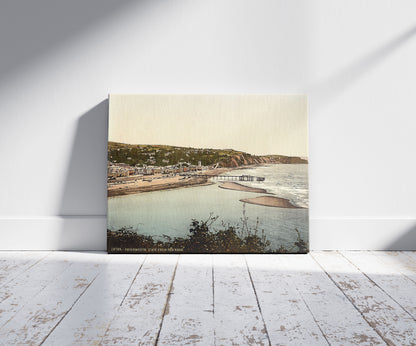 A picture of View from the Ness, Teignmouth, England, a mockup of the print leaning against a wall