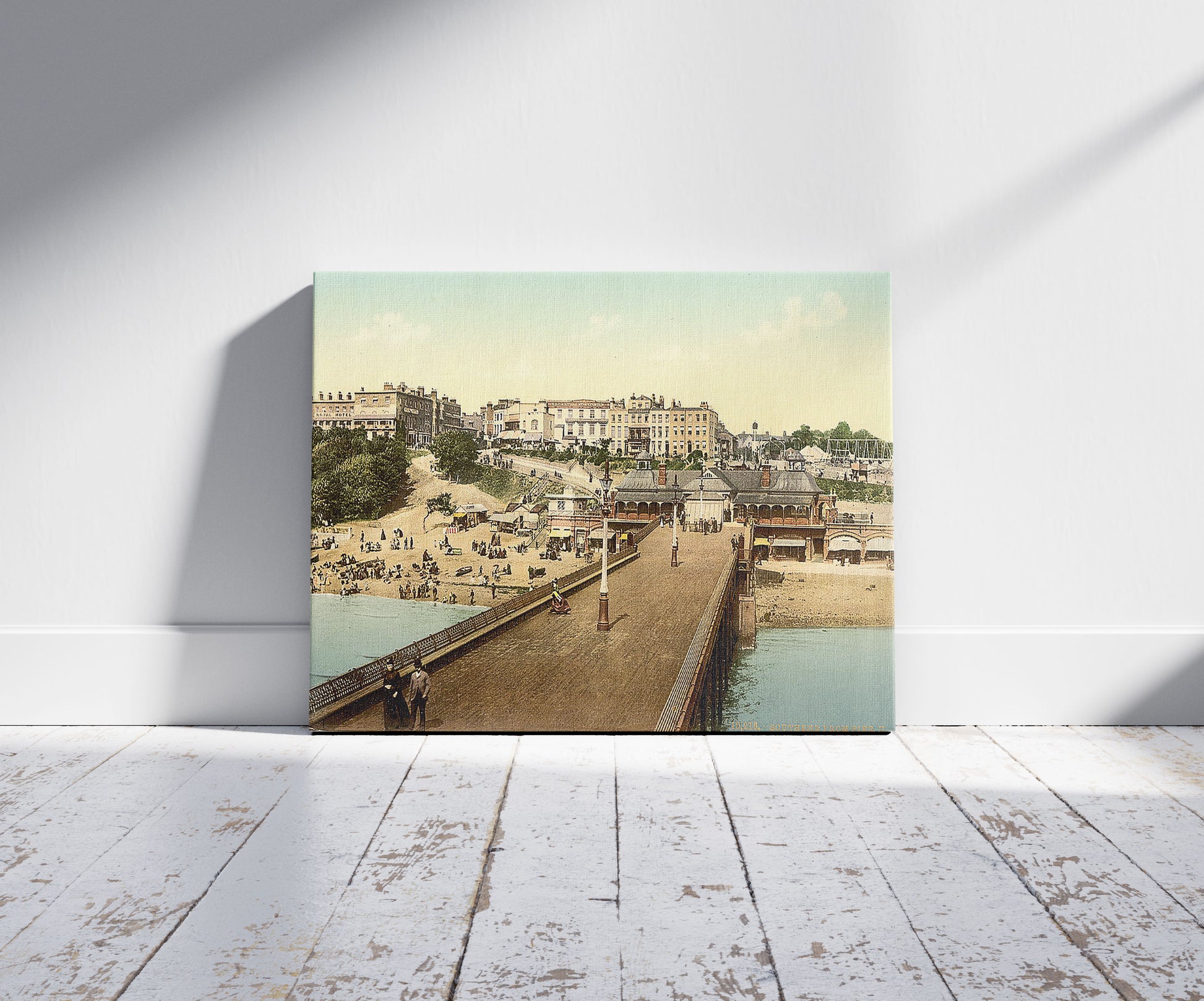 A picture of View from the pier, II., Southend-on-Sea, England, a mockup of the print leaning against a wall