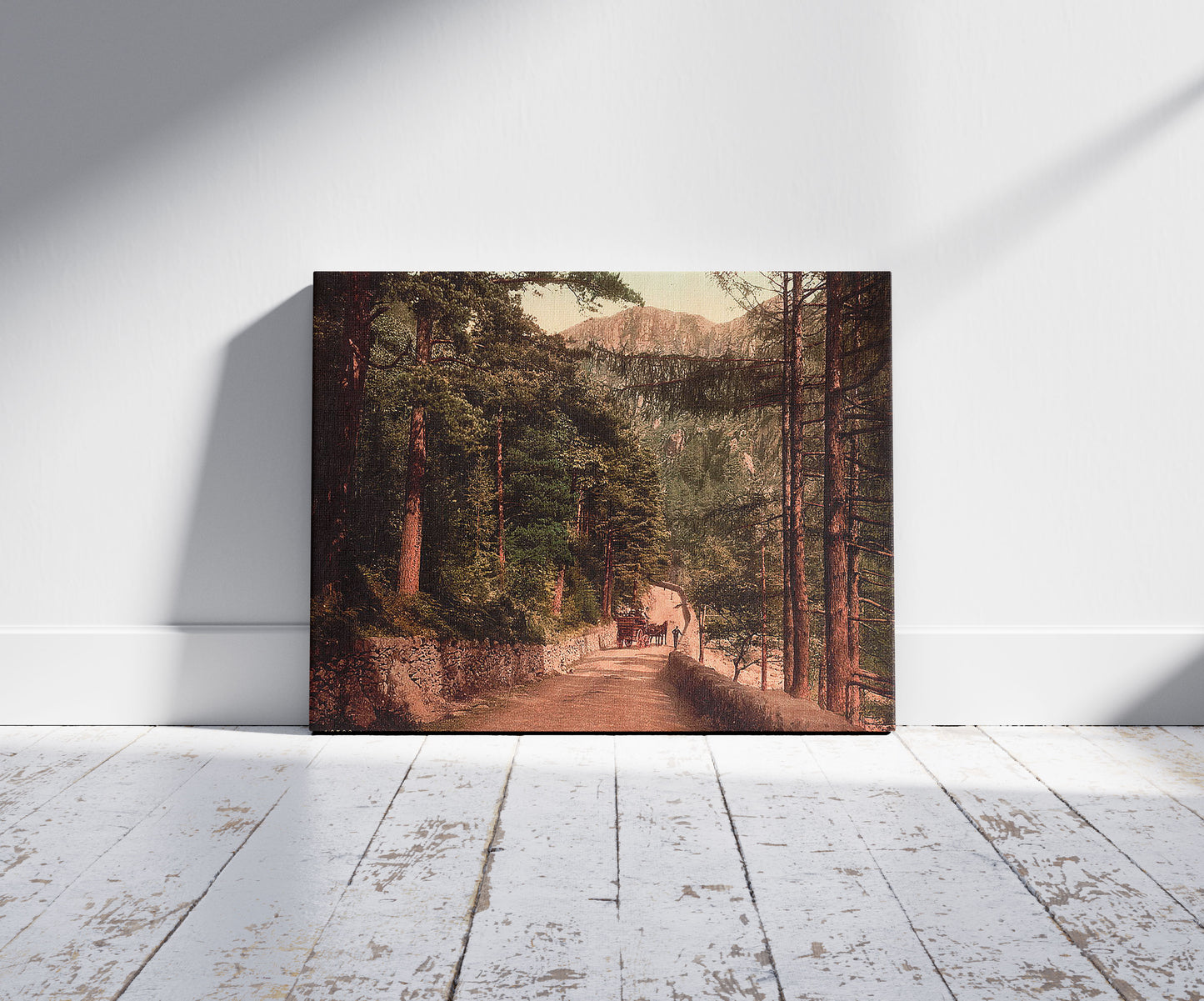 A picture of View I, Aberglaslyn Pass, Wales, a mockup of the print leaning against a wall