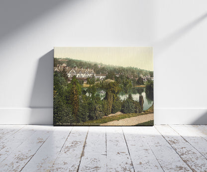 A picture of View in gardens, Grange-over-Sands, England, a mockup of the print leaning against a wall