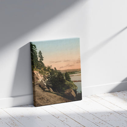 A picture of View of Hitterdals Lake, Notodden, Telemarken (i.e, Telemark), Norway, a mockup of the print leaning against a wall