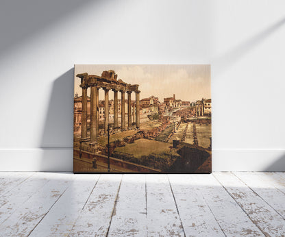 A picture of View of the Forum, Rome, Italy, a mockup of the print leaning against a wall