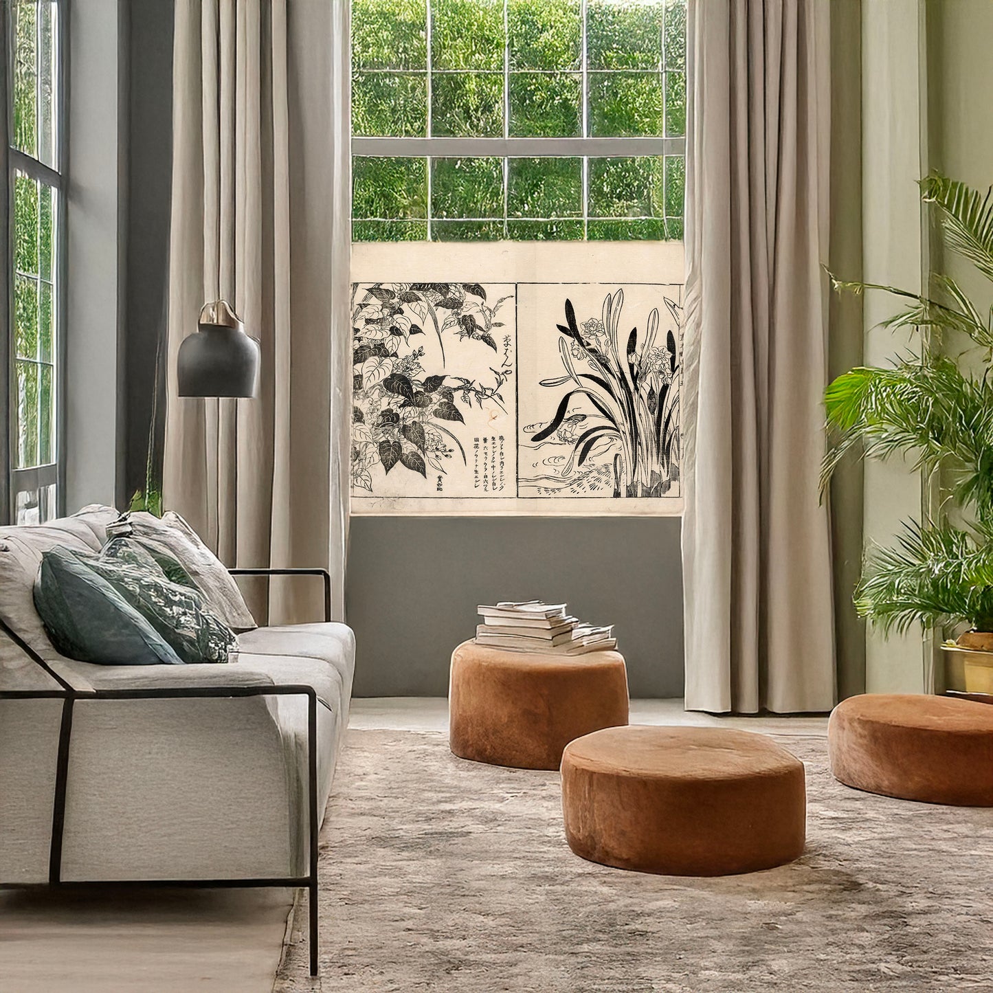 A picture of Vines and daffodils, a mockup of the print leaning against a wall