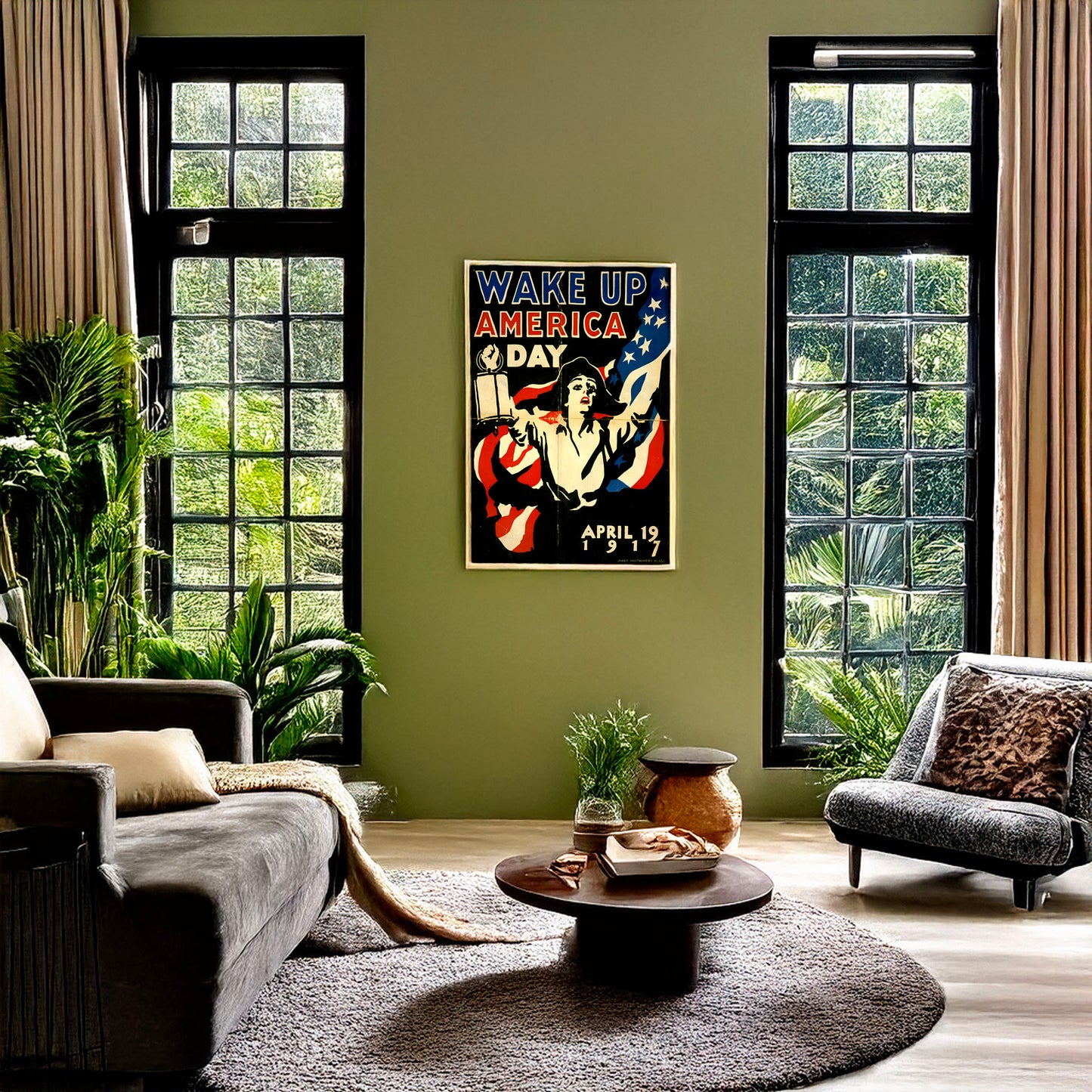 A picture of Wake up America Day - April 19, 1917, a mockup of the print leaning against a wall