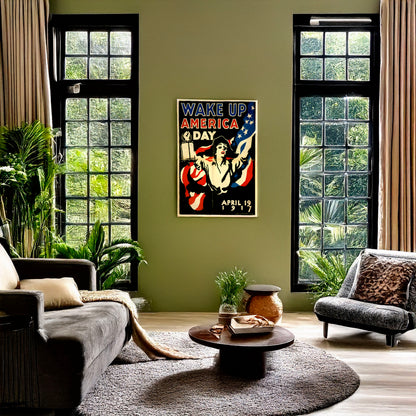 A picture of Wake up America Day - April 19, 1917, a mockup of the print leaning against a wall