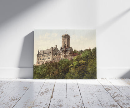 A picture of Wartburg, from the east, Thuringia, Germany, a mockup of the print leaning against a wall