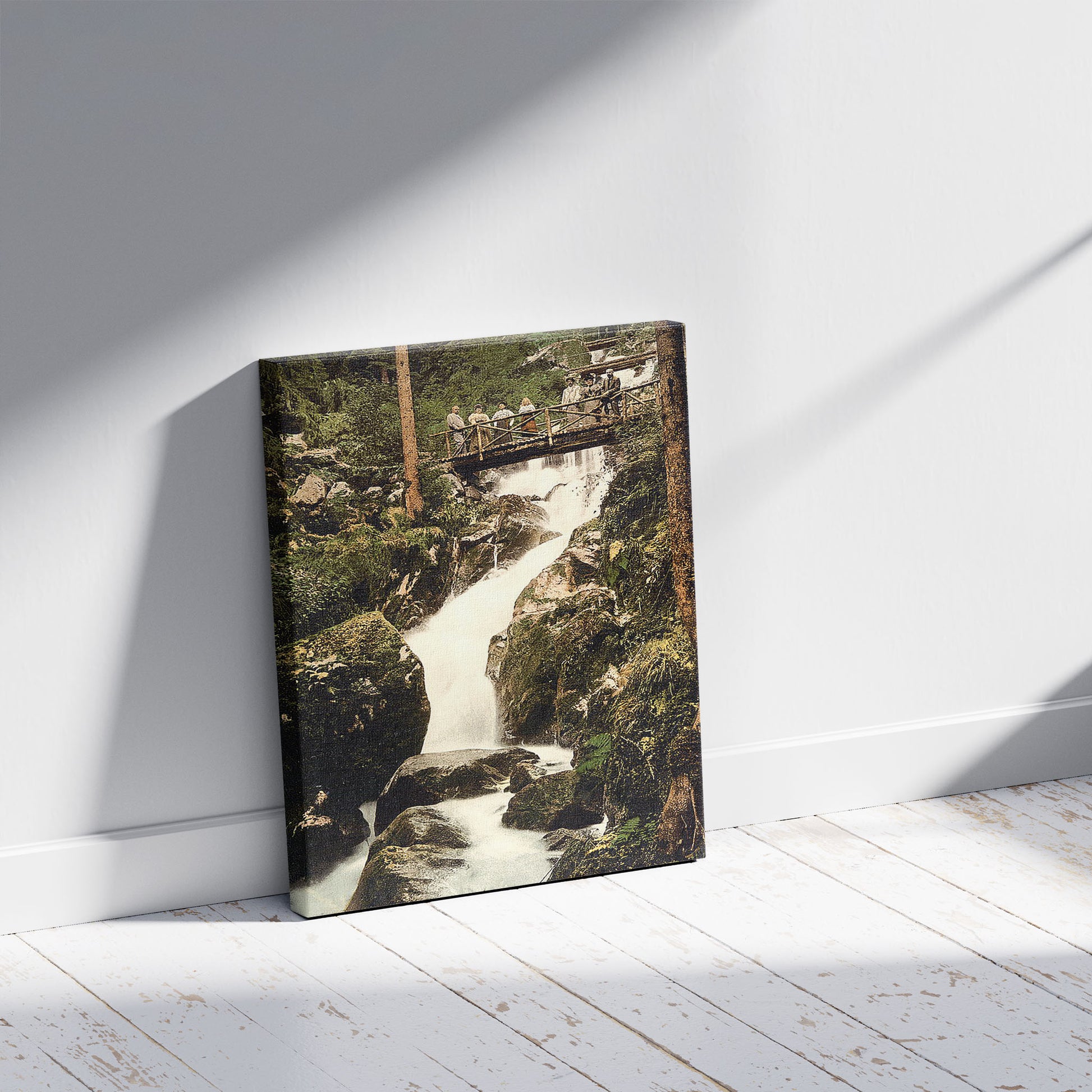 A picture of Wasserfall, Gertelbach, Baden, Germany, a mockup of the print leaning against a wall