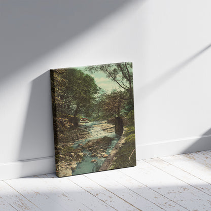 A picture of Waterfall in Wade Park, Cleveland, a mockup of the print leaning against a wall