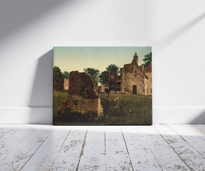 A picture of Waterloo, the wells of Hougoumont, Belgium, a mockup of the print leaning against a wall