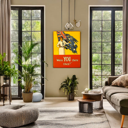 A picture of "Were YOU there then?", a mockup of the print leaning against a wall