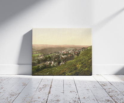 A picture of West Malvern, Malvern, England, a mockup of the print leaning against a wall