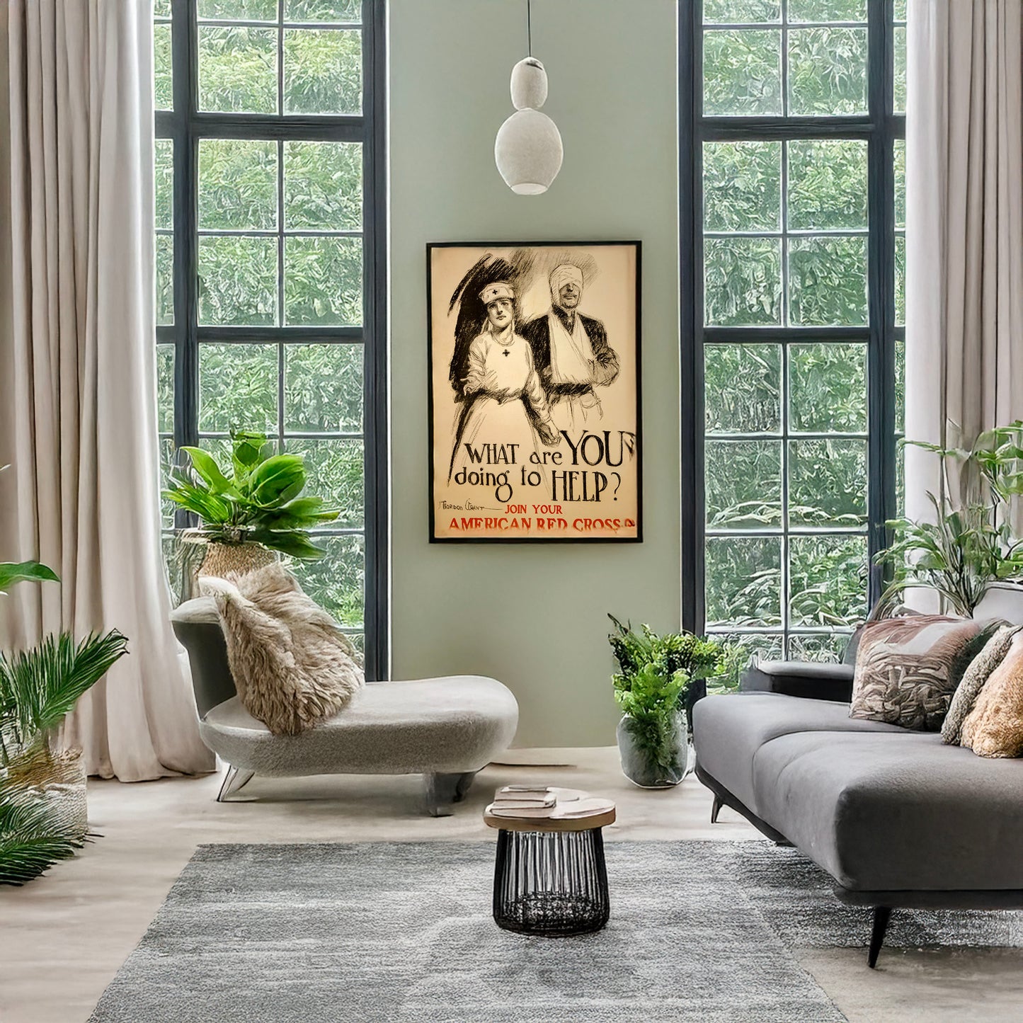 A picture of What are you doing to help? Join your American Red Cross, a mockup of the print leaning against a wall